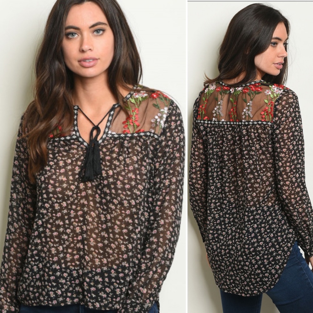 Beautiful sheer top with embroidery